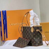 Louis Vuitton LV Unisex Neverfull PM Tote Brown Monogram Coated Canvas Cowhide