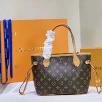 Louis Vuitton LV Unisex Neverfull PM Tote Brown Monogram Coated Canvas Cowhide