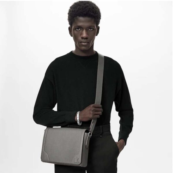 Louis Vuitton LV Unisex New Flap Messenger Grey Taiga Cowhide Leather (11)
