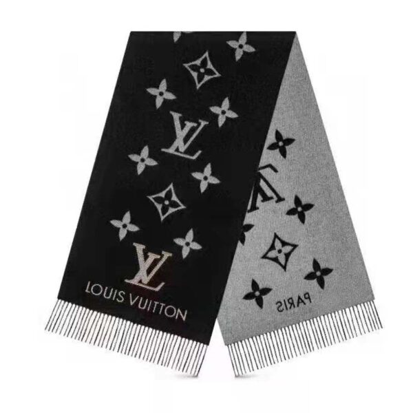 Louis Vuitton LV Unisex Studdy Reykjavik Scarf Black Cashmere Monogram (2)