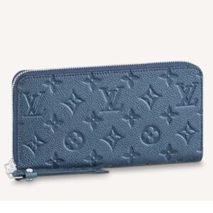 Louis Vuitton LV Unisex Zippy Wallet Navy Nacre Embossed Grained Cowhide Leather