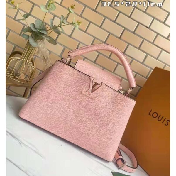 Louis Vuitton LV Women Capucines MM Handbag Magnolia Pink Taurillon Leather (2)