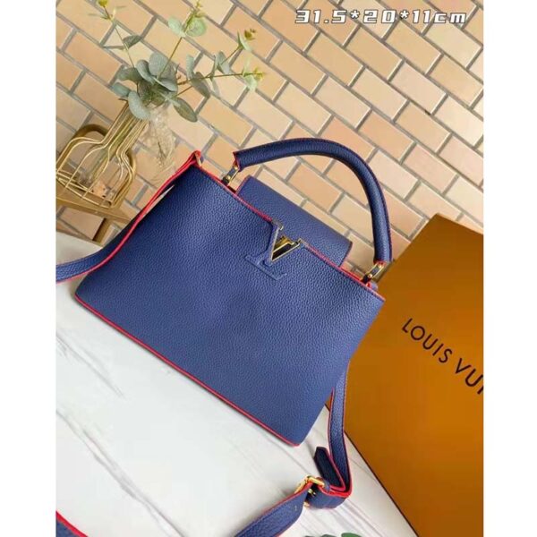 Louis Vuitton LV Women Capucines MM Handbag Navy Blue Red Taurillon Leather (1)