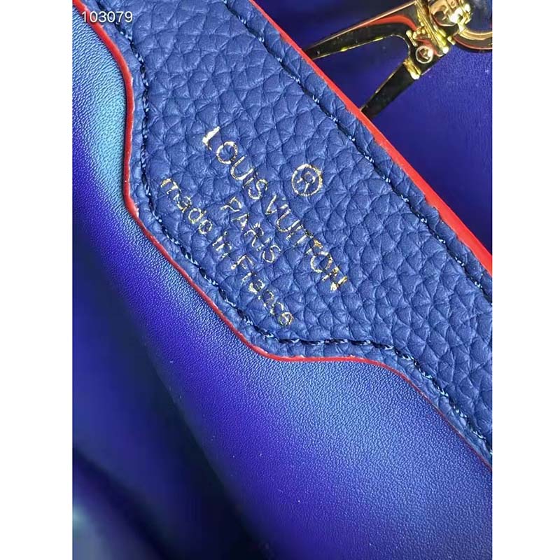 LOUIS VUITTON CAPUCCINES MM BAG in Navy Blue and Red Finishing