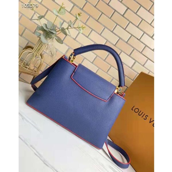 Louis Vuitton LV Women Capucines MM Handbag Navy Blue Red Taurillon Leather (4)
