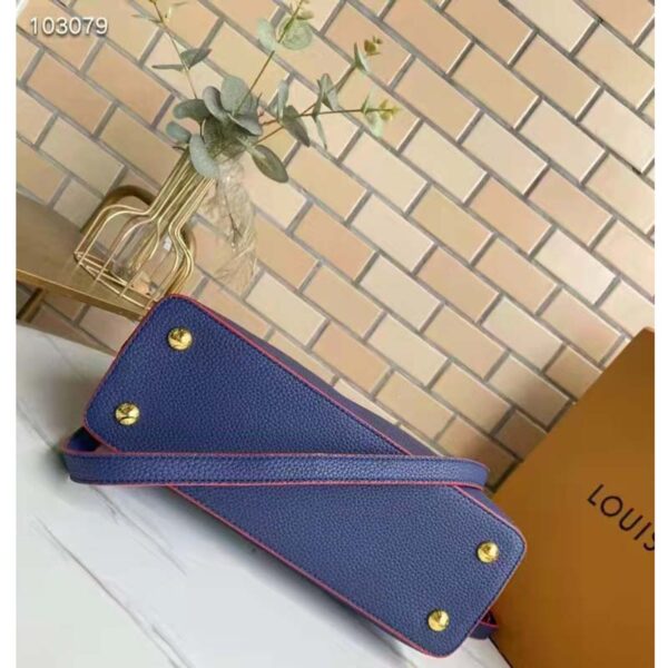 Louis Vuitton LV Women Capucines MM Handbag Navy Blue Red Taurillon Leather (5)