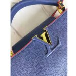 Louis Vuitton LV Women Capucines MM Handbag Navy Blue Red Taurillon Leather – Bild 7