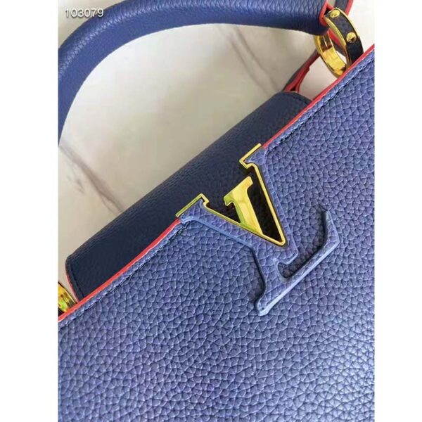 Louis Vuitton LV Women Capucines MM Handbag Navy Blue Red Taurillon Leather (6)