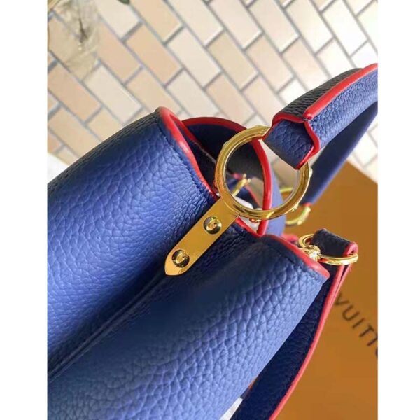Louis Vuitton LV Women Capucines MM Handbag Navy Blue Red Taurillon Leather (7)