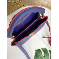 Louis Vuitton LV Women Capucines MM Handbag Navy Blue Red Taurillon Leather