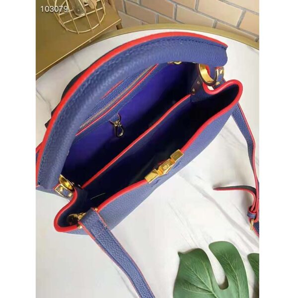 Louis Vuitton LV Women Capucines MM Handbag Navy Blue Red Taurillon Leather (9)
