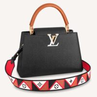 Louis Vuitton LV Women Capucines MM Handbag Noir Black Rouge Taurillon Leather