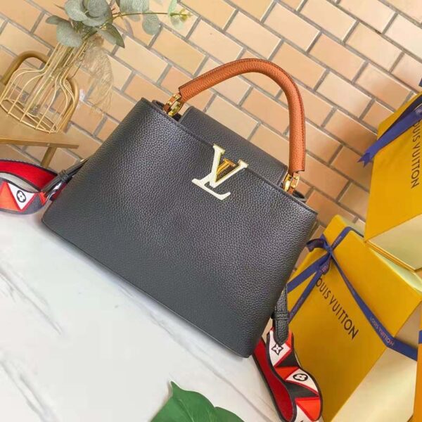 Louis Vuitton LV Women Capucines MM Handbag Noir Black Rouge Taurillon Leather (2)