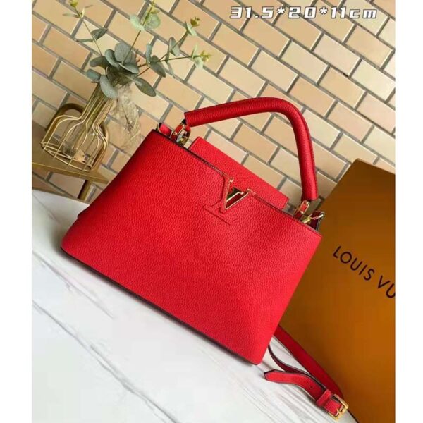 Louis Vuitton LV Women Capucines MM Handbag Scarlet Red Taurillon Leather (1)