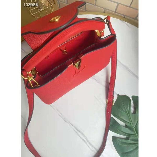Louis Vuitton LV Women Capucines MM Handbag Scarlet Red Taurillon Leather (9)