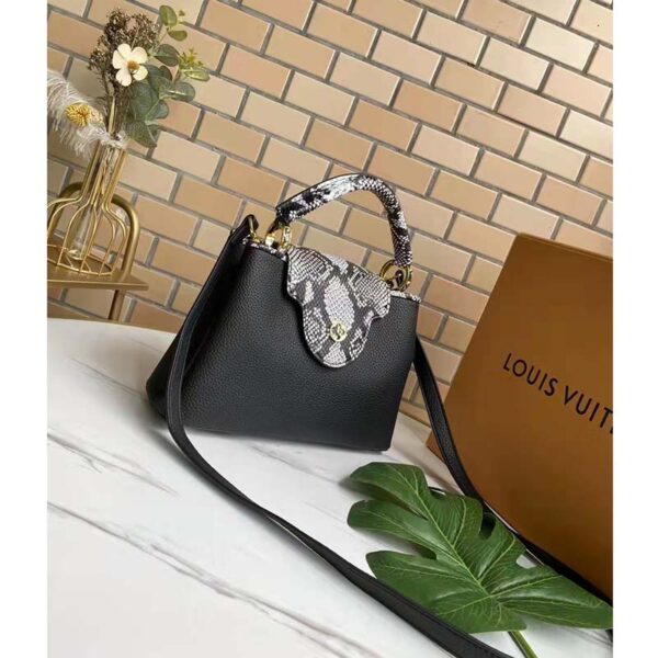 Louis Vuitton LV Women Capucines Mini Handbag Black Taurillon Leather Python  Skin - LULUX