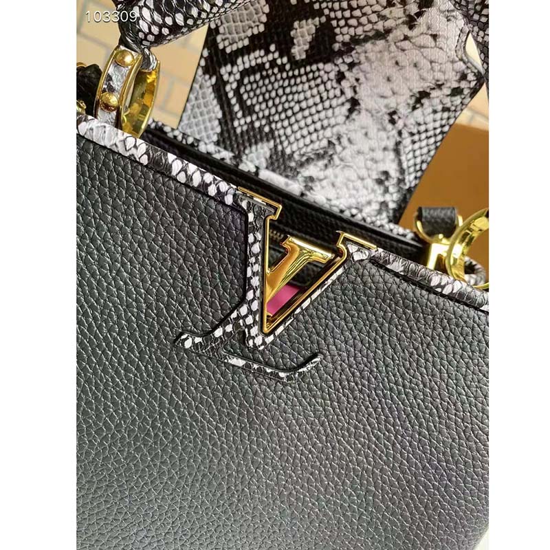 LOUIS VUITTON Black Taurillon Python Capucines MM 500009