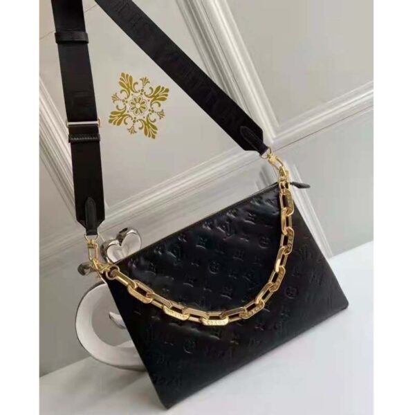 Louis Vuitton LV Women Coussin MM Handbag Black Monogram Embossed Puffy Lambskin (10)