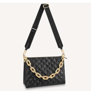 Louis Vuitton LV Women Coussin MM Handbag Black Monogram Embossed Puffy Lambskin