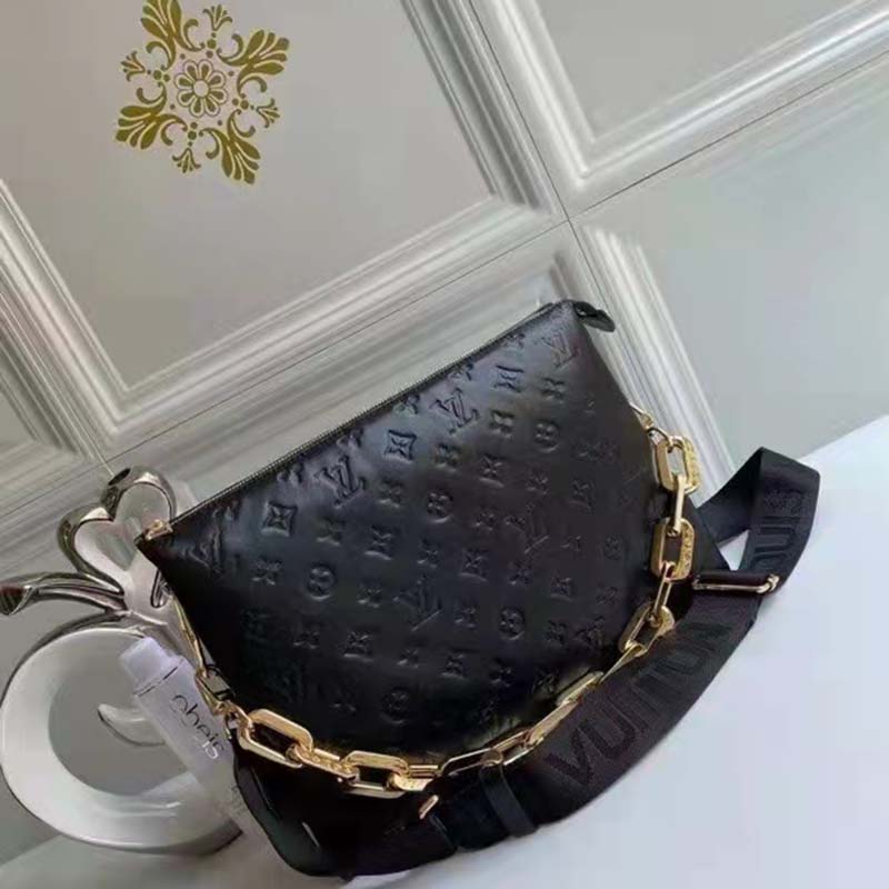 Louis Vuitton Lambskin Embossed Monogram Coussin mm Black