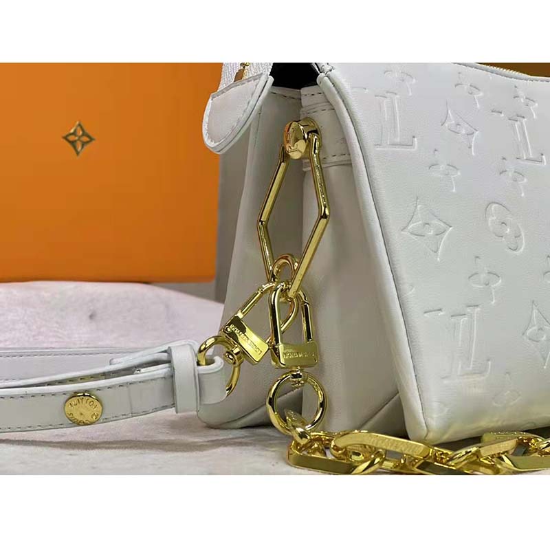 Louis Vuitton Cream Puffy Lambskin Monogram Coussin PM