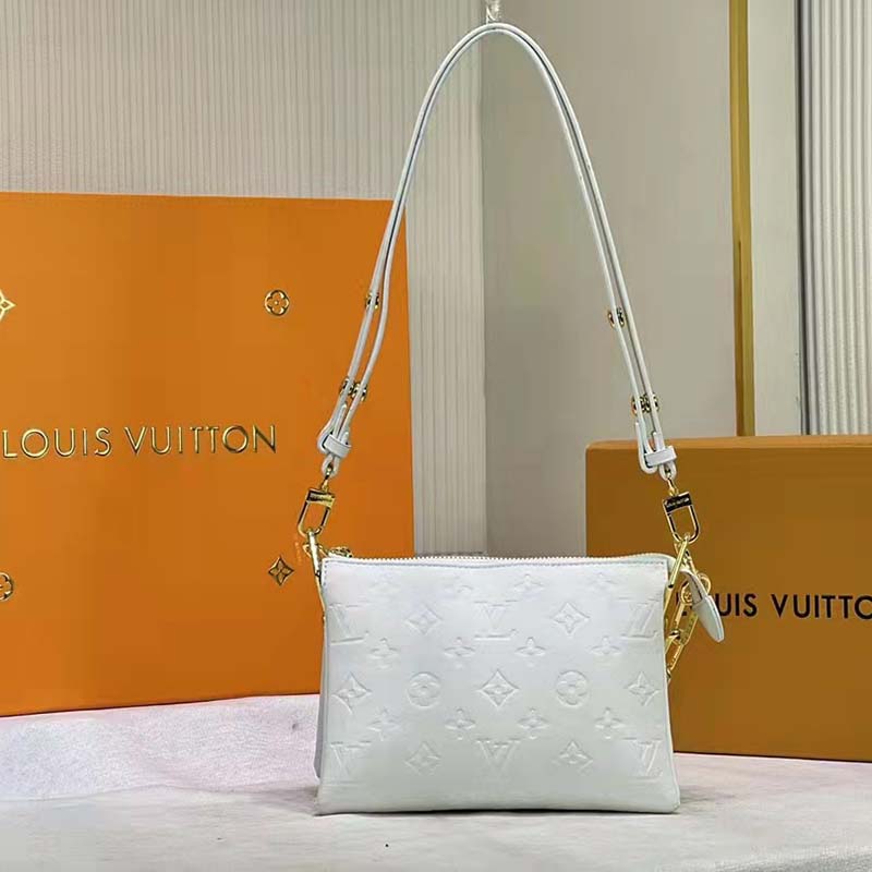 Louis Vuitton Cream Monogram Puffy Lambskin Coussin MM For Sale at