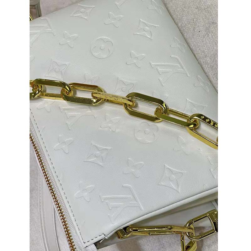 Louis Vuitton Cream Puffy Lambskin Monogram Coussin PM