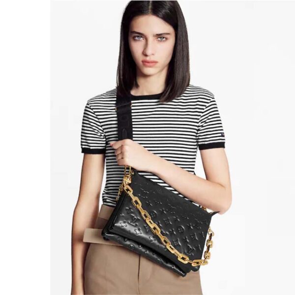Louis Vuitton LV Women Coussin PM Handbag Black Monogram Embossed Puffy Lambskin
