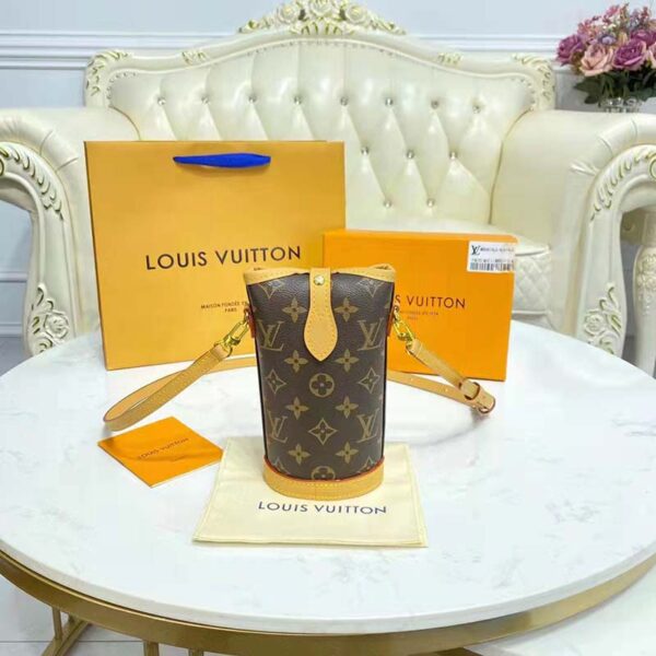 Louis Vuitton LV Women Fold Me Pouch Brown Monogram Canvas Cowhide Leather (7)