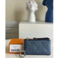 Louis Vuitton LV Women Key Pouch Navy Nacre Embossed Grained Cowhide Leather