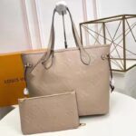 Louis Vuitton LV Women Neverfull MM Tote Beige Embossed Cowhide Leather - Image 2