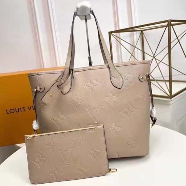 Louis Vuitton LV Women Neverfull MM Tote Beige Embossed Cowhide Leather (3)