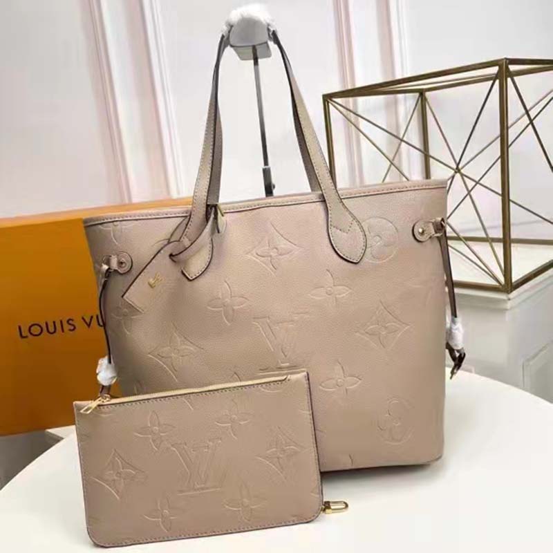 Louis Vuitton LV Women Neverfull MM Tote Beige Embossed Cowhide Leather -  LULUX