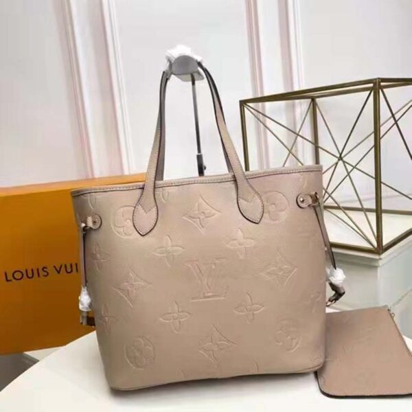 Louis Vuitton LV Women Neverfull MM Tote Beige Embossed Cowhide Leather (6)