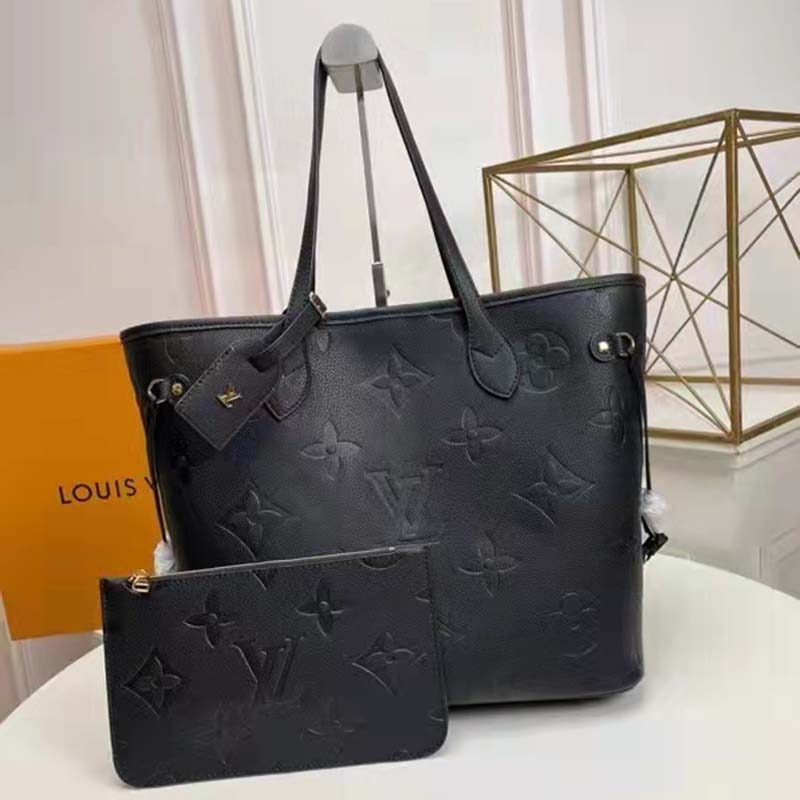 Louis Vuitton LV Women Neverfull MM Tote Black Embossed Cowhide Leather -  LULUX