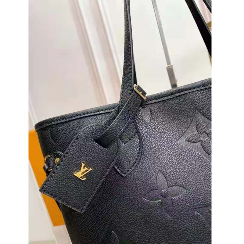 Louis Vuitton LV Women Neverfull MM Tote Black Embossed Cowhide