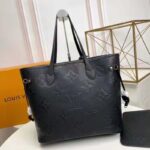 Louis Vuitton LV Women Neverfull MM Tote Black Embossed Cowhide Leather – Image 3