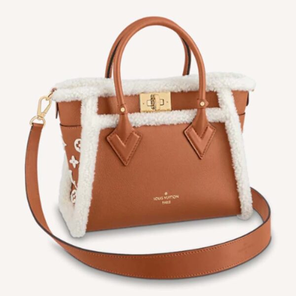 Louis Vuitton LV Women On My Side PM Handbag Caramel Shearling Grained Calf