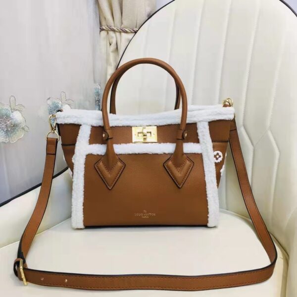 Louis Vuitton LV Women On My Side PM Handbag Caramel Shearling Grained Calf (4)