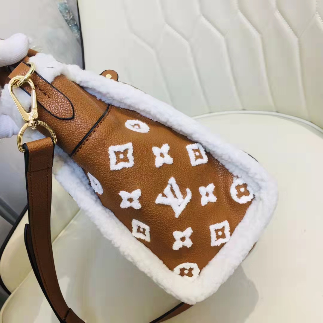 Louis Vuitton Brown Leather and Shearling On My Side PM Tote Bag