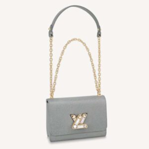 Louis Vuitton LV Women Twist MM Handback Gris Cloudy Epi Cowhide Leather