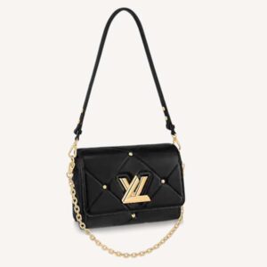 Louis Vuitton LV Women Twist MM Handbag Black Lambskin Calfskin Leather