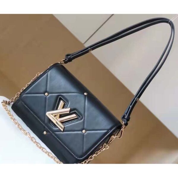 Louis Vuitton LV Women Twist MM Handbag Black Lambskin Calfskin Leather (2)