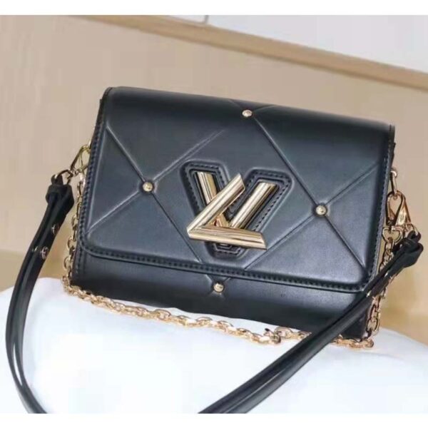 Louis Vuitton LV Women Twist MM Handbag Black Lambskin Calfskin Leather (3)