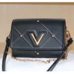 Louis Vuitton LV Women Twist MM Handbag Black Lambskin Calfskin Leather - Image 5