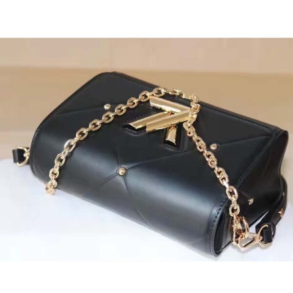 Louis Vuitton LV Women Twist MM Handbag Black Lambskin Calfskin Leather (8)
