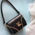 Louis Vuitton LV Women Twist MM Handbag Black Lambskin Calfskin Leather - Image 3