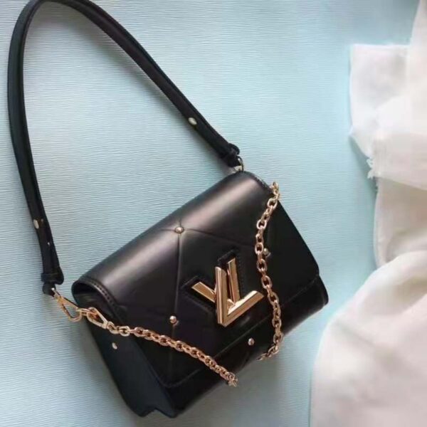 Louis Vuitton LV Women Twist MM Handbag Black Lambskin Calfskin Leather (9)