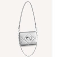 Louis Vuitton LV Women Twist PM Handbag Silver Argent Sheepskin Calfskin Leather (1)