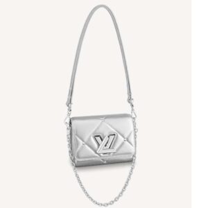 Louis Vuitton LV Women Twist PM Handbag Silver Argent Sheepskin Calfskin Leather